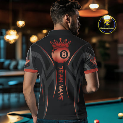 Black And Red 8 Ball Crown Tribal Billiard Shirt For Men Custom Pool Team Jersey Polo & 1/4 Zip TDM4416