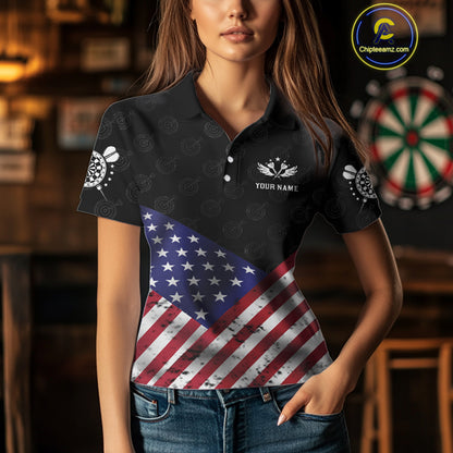 Personalized American Flag Dartboard Wings Darts Shirt For Women, Patriotic Darts Team Jerseys TDM4434