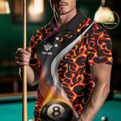 Personalized Flame Orange 8 Ball Pool Billiard Shirt For Men Custom Billiard Team Jerseys TDM4470