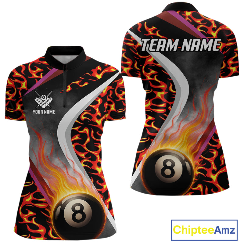 Personalized Flame Orange 8 Ball Pool Billiard Shirt For Women Custom Billiard Team Jerseys TDM4470