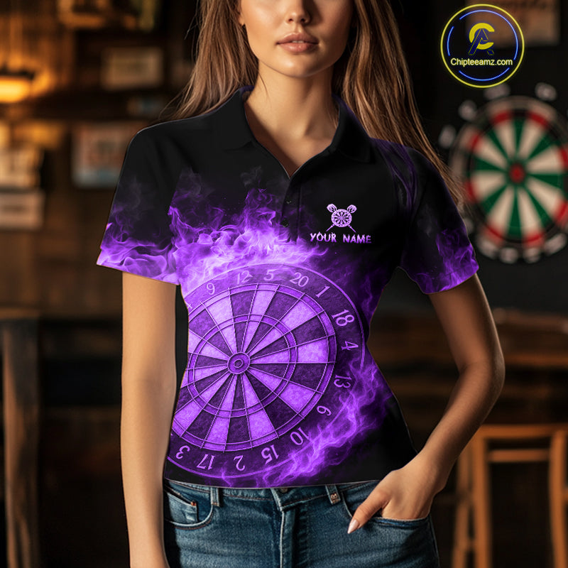 Personalized 3D Purple Dartboard Dragon Flame Dart Shirts For Women Custom Darts Team Jerseys TDM4312