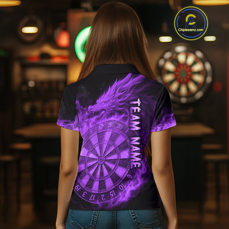 Personalized 3D Purple Dartboard Dragon Flame Dart Shirts For Women Custom Darts Team Jerseys TDM4312