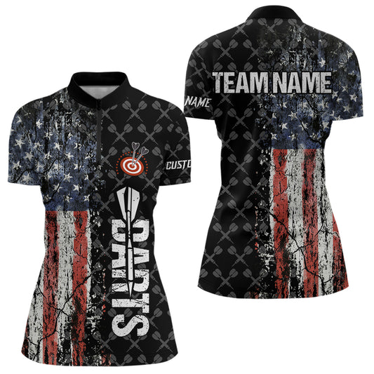 Grunge Vintage American Flag Custom Retro Dart Shirts For Women, Pride Team Patriotic Dart Jerseys TDM3693