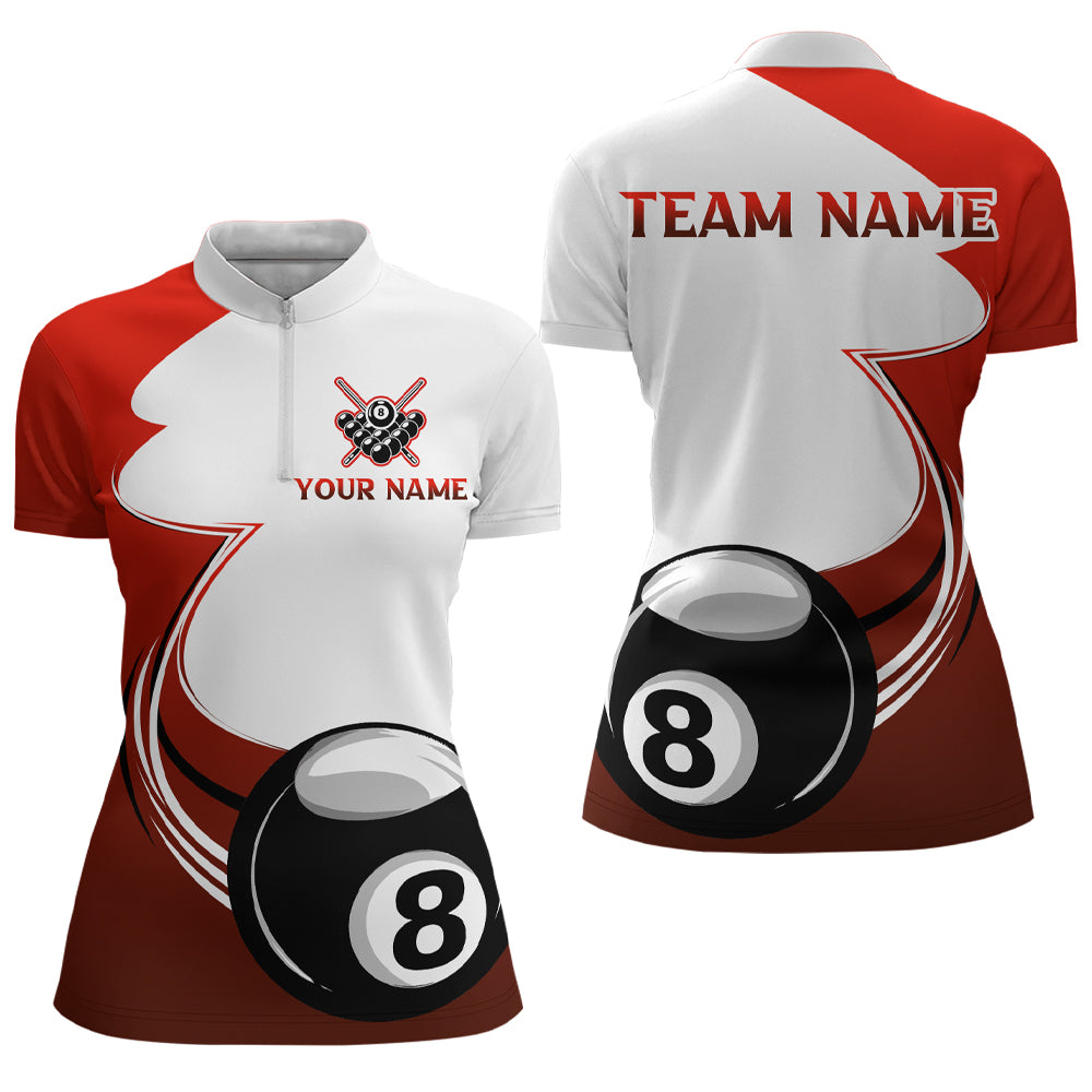 Personalized Billiard Tournament Sport Shirts, 8 Ball Pool Billiard Team Jersey For Women |Red TDM1778