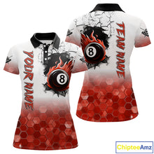 Load image into Gallery viewer, Custom White And Red Hexagon 8 Ball Flame Billiard Shirt For Women, Funny Pool Team Jersey TDM4554