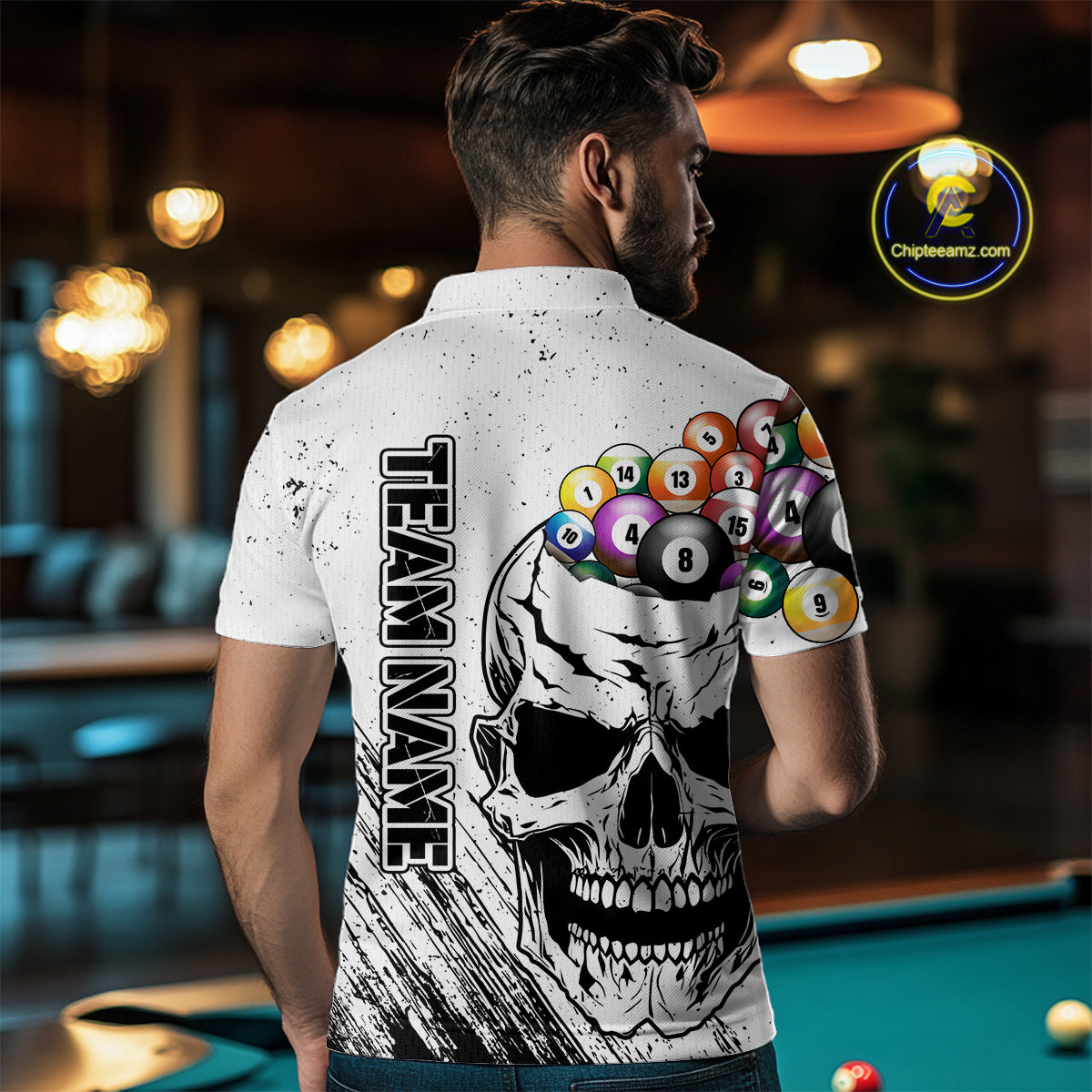 Personalized White Grunge Billiard Balls Skull Pool Shirt For Men, Funny Billiard Team Jersey TDM4578