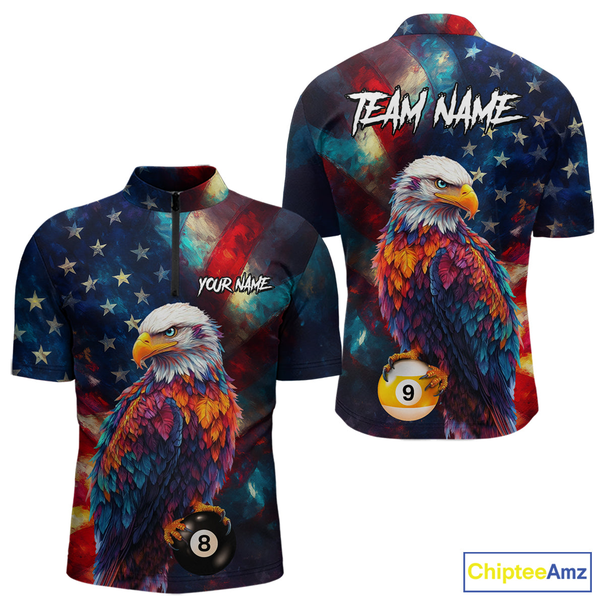 Custom Colorful Eagle 8 Ball & 9 Ball Billiard Shirt For Men, Patriotic US Flag Pool Team Jersey TDM4238