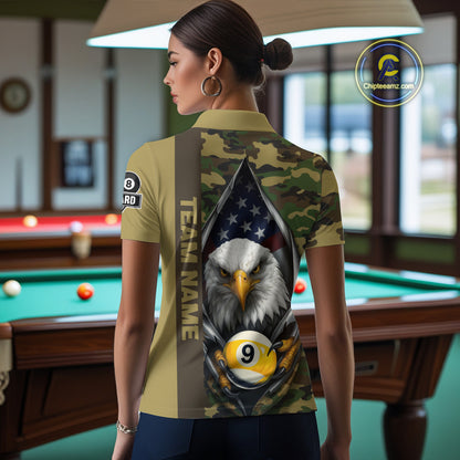 Green Camo American Flag Eagle 8 Ball & 9 Ball Pool Jersey For Women Custom Billiard Team Shirt TDM4659