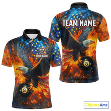 Load image into Gallery viewer, Personalized Flaming American Flag 8 Ball Eagle Billiard Shirt For Men, Patriotic Pool Team Jersey TDM4258
