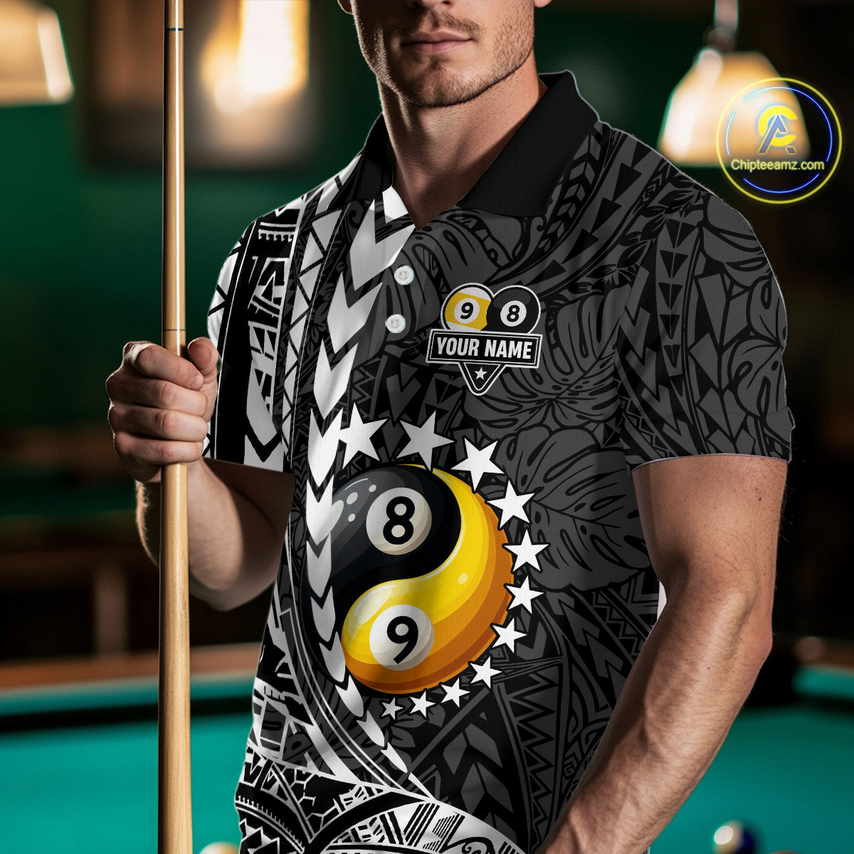 Custom White Black Tribal Yin-Yang 8 & 9 Ball Billiard Shirt For Men, Funny Pool Team Jersey TDM4687