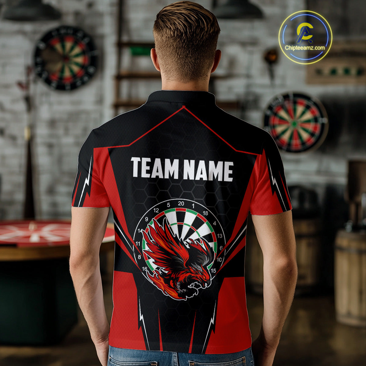 Custom Men's Darts Polo Shirts Red & Black Eagle Dartboard For Darts Jersey NYN0769