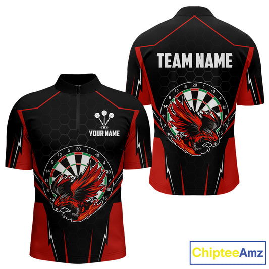 Custom Men's Darts Quarter-Zip Shirts Red & Black Eagle Dartboard For Darts Jersey NYN0769