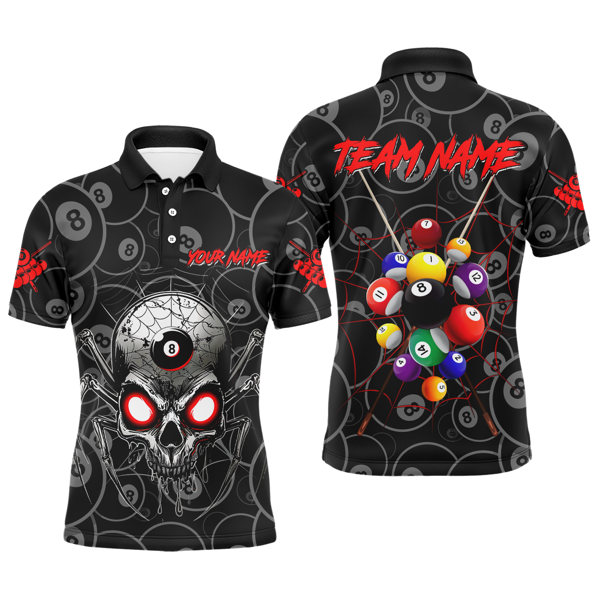 Personalized Skull Spider Billiard Balls Men Polo & Quarter-Zip Shirts Custom Billiard Team Jerseys TDM1746