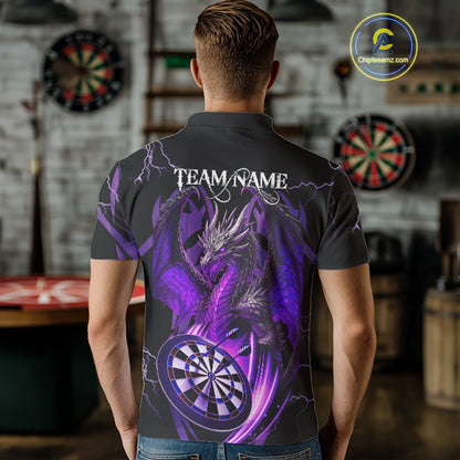 Personalized Skull & Dragon Darts Shirt For Men Custom Lightning Dartboard Team Jersey |Purple TDM4537