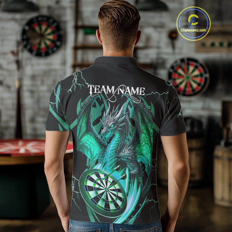 Personalized Skull & Dragon Darts Shirt For Men Custom Lightning Dartboard Team Jersey |Turquoise TDM4778