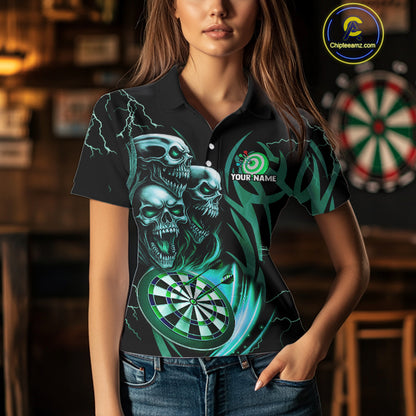 Personalized Skull & Dragon Darts Shirt For Women Custom Lightning Dartboard Team Jersey |Turquoise TDM4778