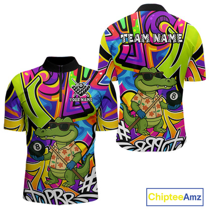 Funny Alligator Colorful Graffiti Style Custom 8 Ball Billiard Shirt For Men Best Pool Team Jersey TDM4780