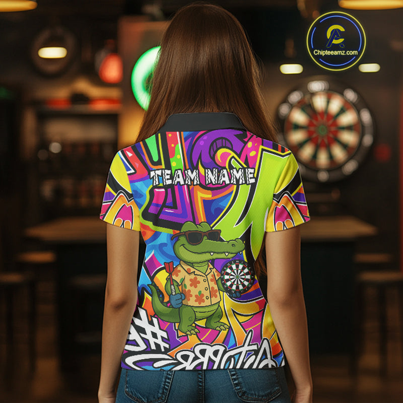 Funny Alligator Colorful Graffiti Style Custom Darts Shirt For Women Best Darts Jersey Team Outfit TDM4781