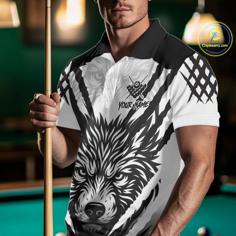 White Black Billiard Jersey Polo & 1/4 Zip Custom 8 Ball Pool Wolf  Billiard Team Shirt For Men TDM4518
