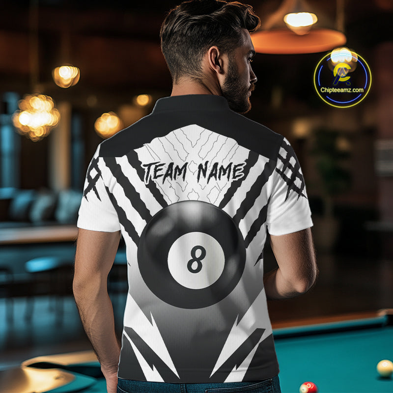 White Black Billiard Jersey Polo & 1/4 Zip Custom 8 Ball Pool Wolf  Billiard Team Shirt For Men TDM4518