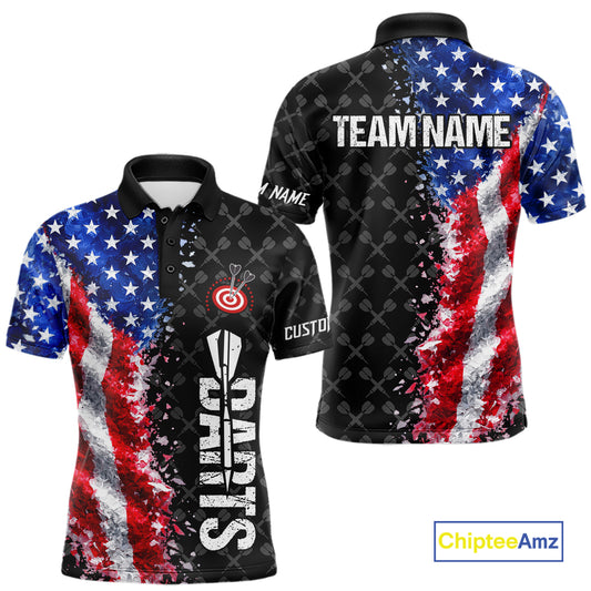 Grunge American Flag Darts Shirt For Men Custom Darts Jersey Pocket Option TDM5890