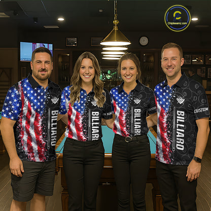 Grunge American Flag 8 Ball Pool Billiard Shirt For Men Custom Billiard Team Jersey Polo & 1/4 Zip TDM5891