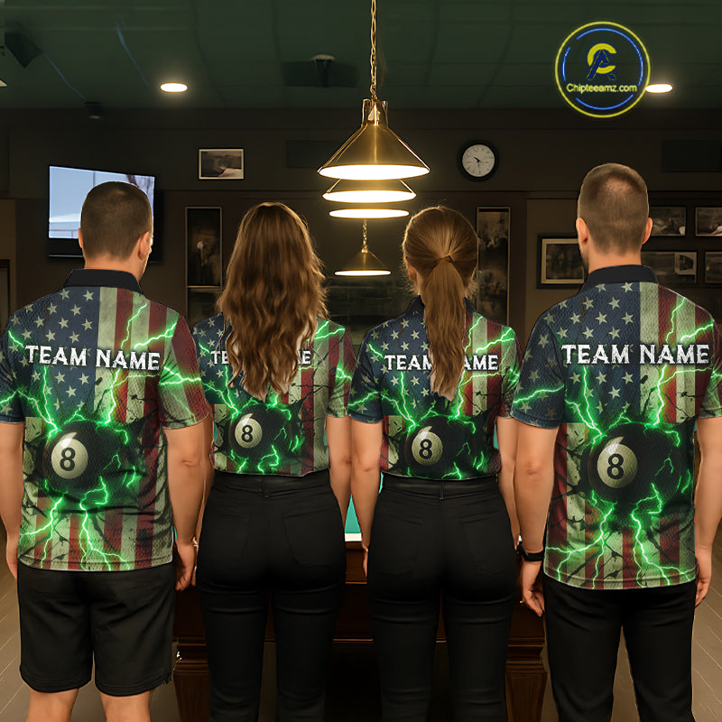 Green 8 Ball Lightning American Flag Billiard Shirt For Women Custom Patriotic Pool Team Jersey TDM5402
