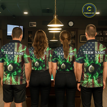 Green 8 Ball Lightning American Flag Billiard Shirt For Women Custom Patriotic Pool Team Jersey TDM5402