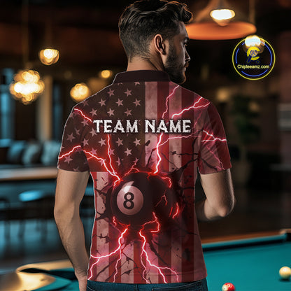 Red 8 Ball Lightning American Flag Billiard Shirt For Men Custom Patriotic Pool Team Jersey TDM5403