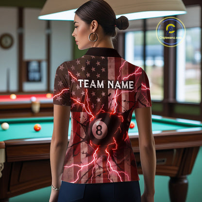 Red 8 Ball Lightning American Flag Billiard Shirt For Women Custom Patriotic Pool Team Jersey TDM5403