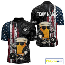 Load image into Gallery viewer, Vintage American Flag Funny Beer Billiard Shirt For Men Custom Patriotic 8 Ball Pool Team Jersey TDM5426