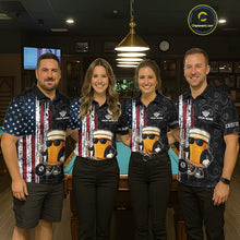 Load image into Gallery viewer, Vintage American Flag Funny Beer Billiard Shirt For Men Custom Patriotic 8 Ball Pool Team Jersey TDM5426