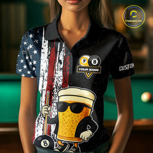 Load image into Gallery viewer, Funny Beer 8 Ball &amp; 9 Ball American Flag Billiard Shirt For Women Custom Patriotic Pool Team Jersey TDM5427