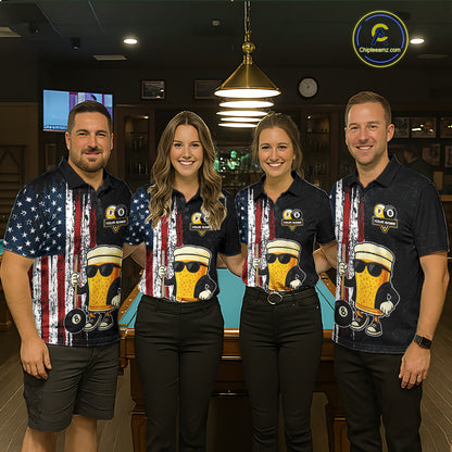 Funny Beer 8 Ball & 9 Ball American Flag Billiard Shirt For Men Custom Patriotic Pool Team Jersey TDM5427