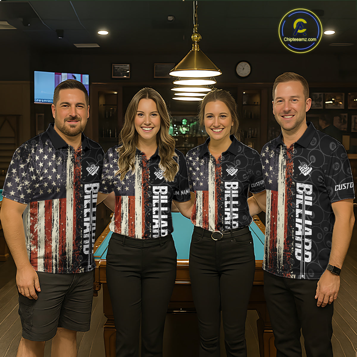 Vintage American Flag 8 Ball Pool Billiard Shirt For Men Custom Patriotic Billiard Team Jersey TDM5429