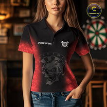 Load image into Gallery viewer, Black And Red Custom Skull Darts Shirt For Women, Darts Jersey Pocket Option TDM5438