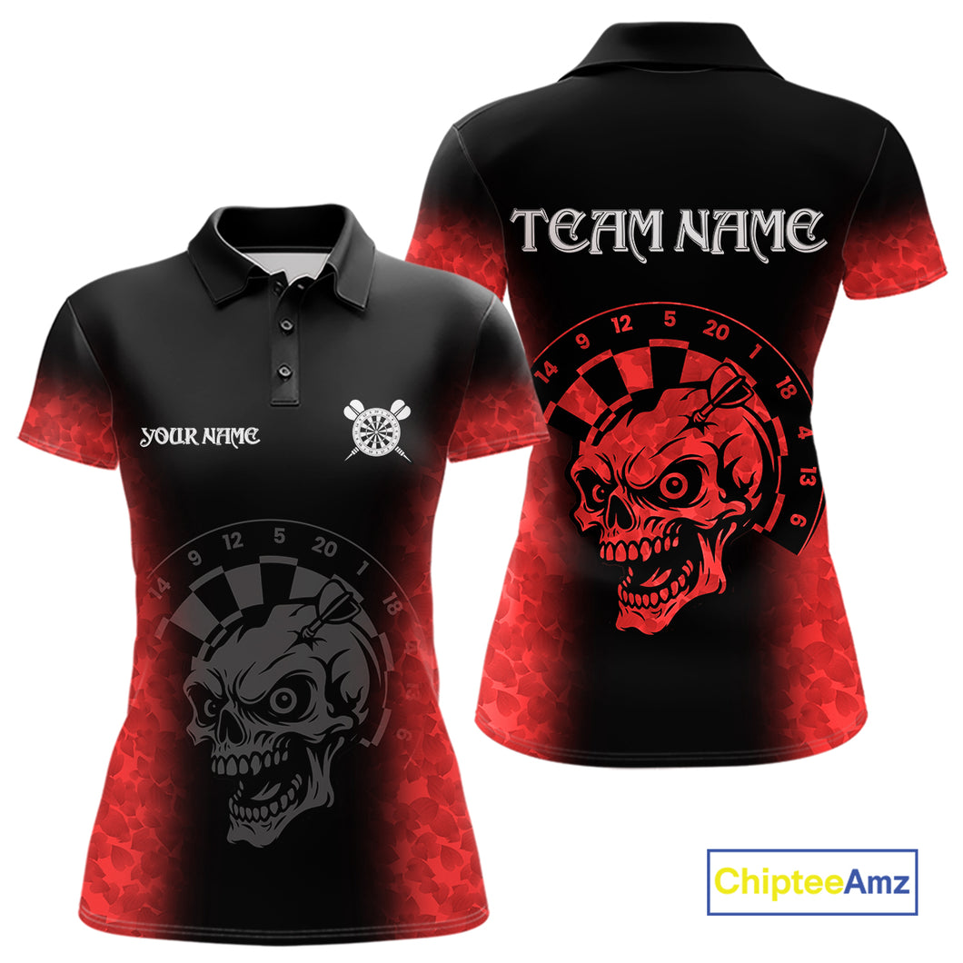 Black And Red Custom Skull Darts Shirt For Women, Darts Jersey Pocket Option TDM5438