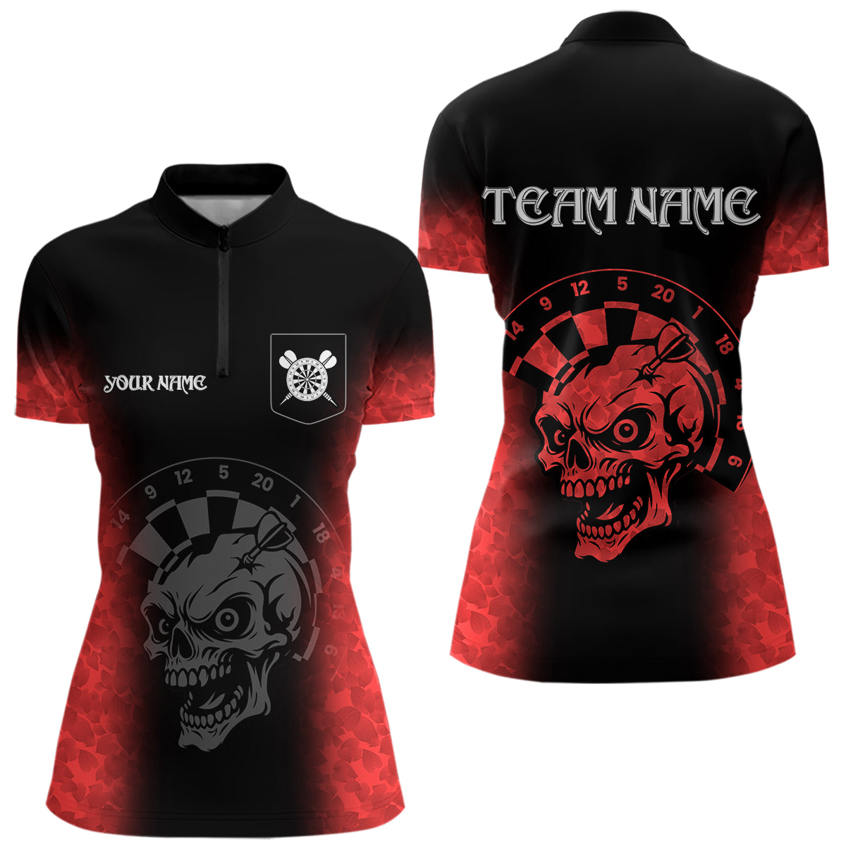Black And Red Custom Skull Darts Shirt For Women, Darts Jersey Pocket Option TDM5438