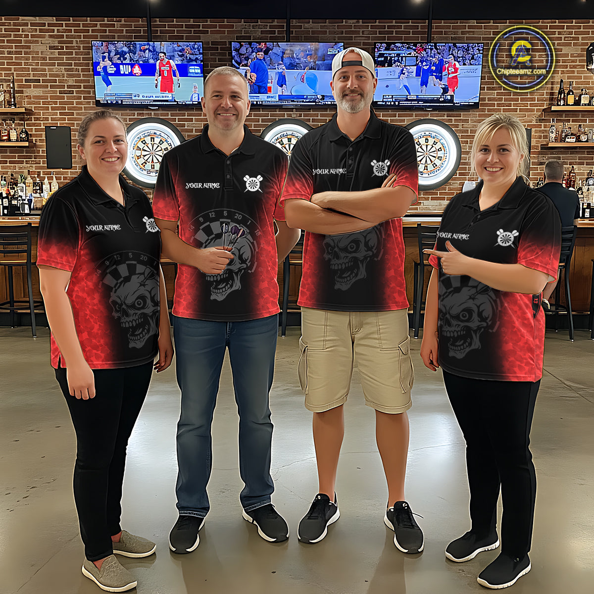 Black And Red Custom Skull Darts Shirt For Men, Darts Jersey Pocket Option TDM5438