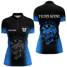 Load image into Gallery viewer, Black And Blue Custom Skull Darts Shirt For Women, Darts Jersey Pocket Option TDM5439
