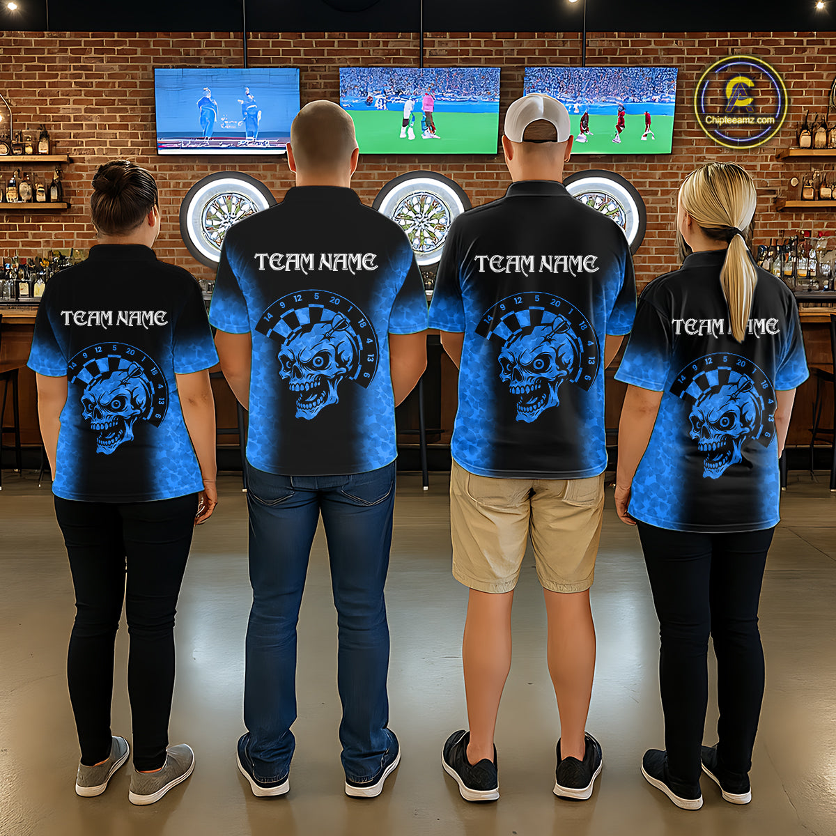 Black And Blue Custom Skull Darts Shirt For Men, Darts Jersey Pocket Option TDM5439