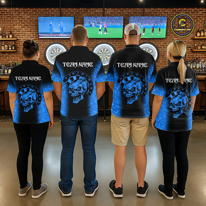 Black And Blue Custom Skull Darts Shirt For Men, Darts Jersey Pocket Option TDM5439