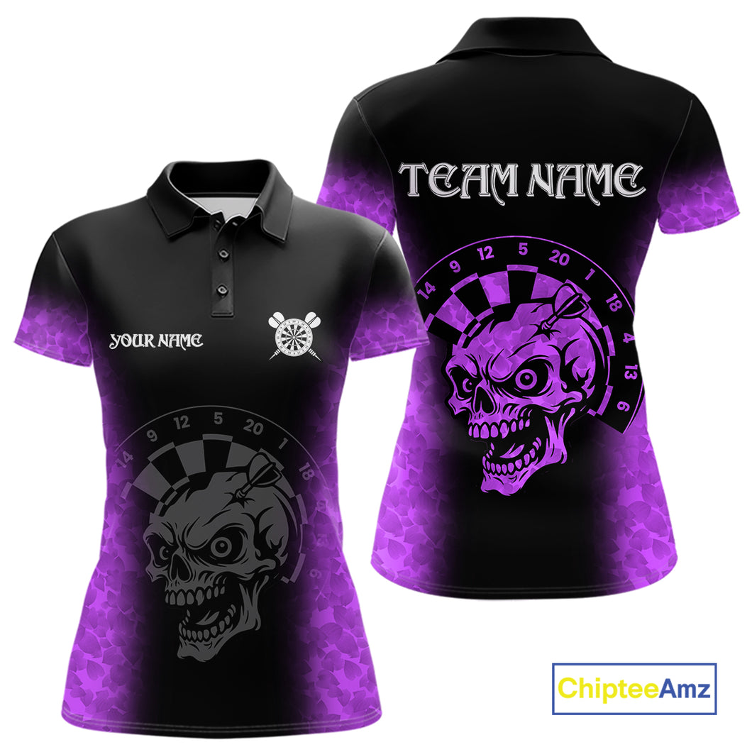 Black And Purple Custom Skull Darts Shirt For Women, Darts Jersey Pocket Option TDM5440