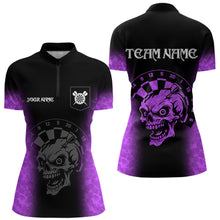 Load image into Gallery viewer, Black And Purple Custom Skull Darts Shirt For Women, Darts Jersey Pocket Option TDM5440