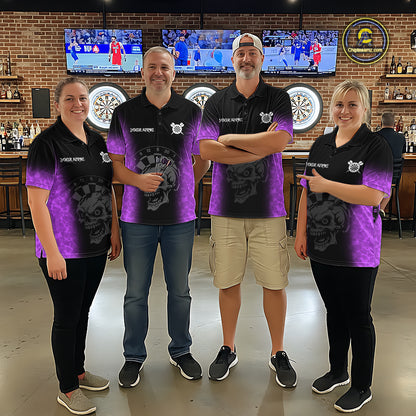 Black And Purple Custom Skull Darts Shirt For Men, Darts Jersey Pocket Option TDM5440