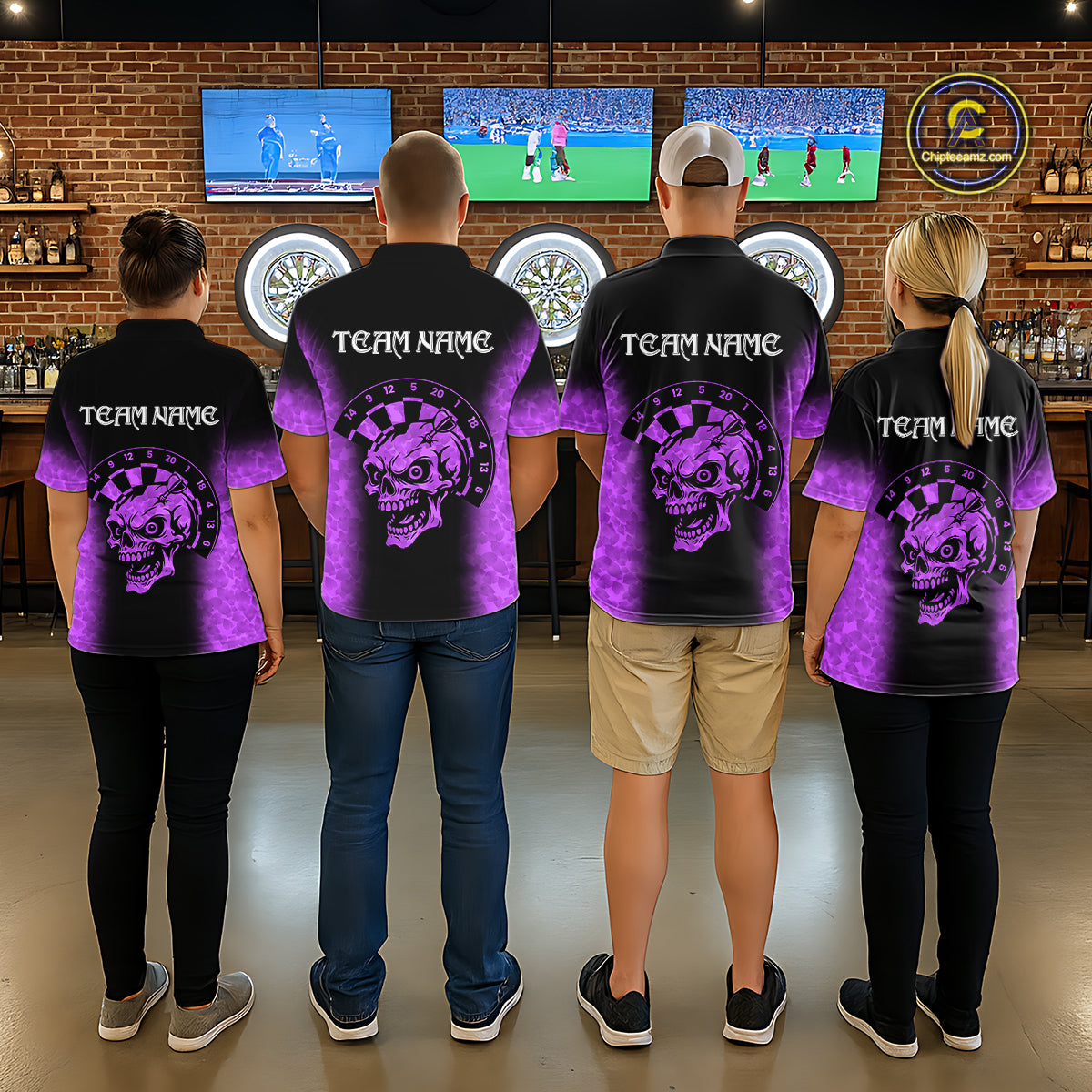 Black And Purple Custom Skull Darts Shirt For Men, Darts Jersey Pocket Option TDM5440