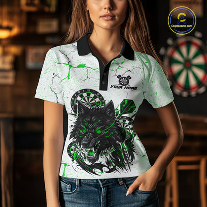 White Grunge Wolf Dart Shirt & Pocket Option Custom Women' Dart Jersey|Green TDM5442