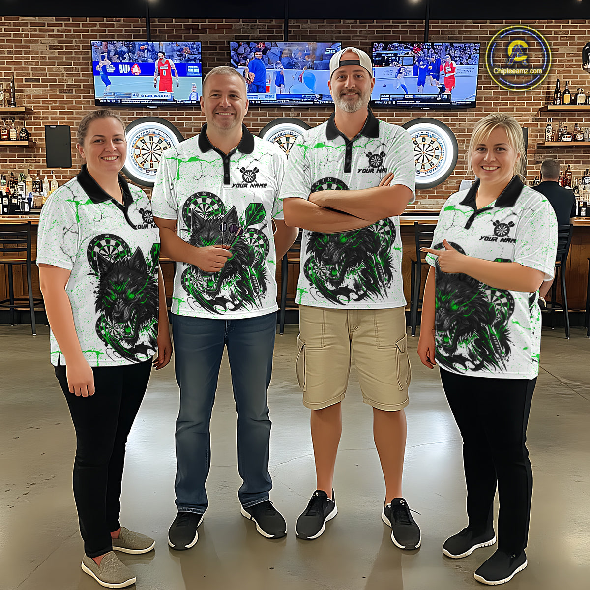 White Grunge Wolf Dart Shirt & Pocket Option Custom Men's Dart Jersey|Green TDM5442