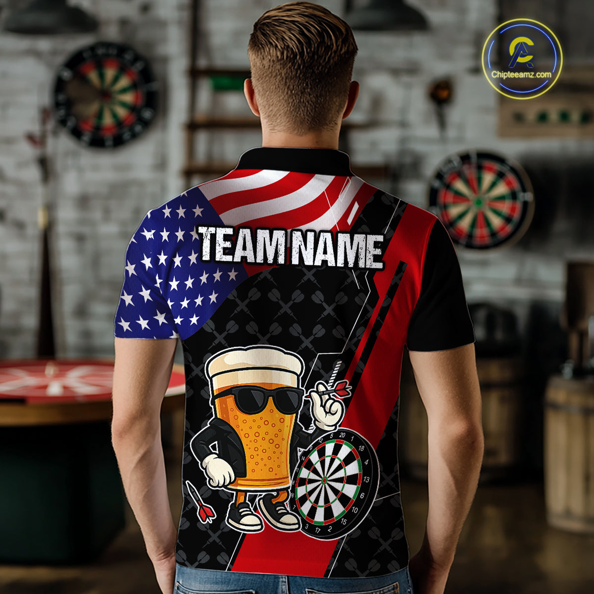 Funny Beer American Flag Darts Shirt For Men Custom Patriotic Darts Team Jersey Polo & 1/4 Zip TDM6062