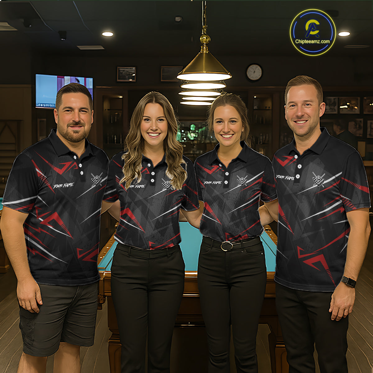 Black And Red 8 Ball Crown Billiard Shirt For Women Custom Pool Team Jersey Polo & 1/4 Zip TDM5921
